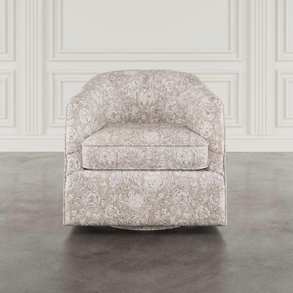 Lottie Cottage Floral Print Upholstered Barrel Accent Swivel Chair