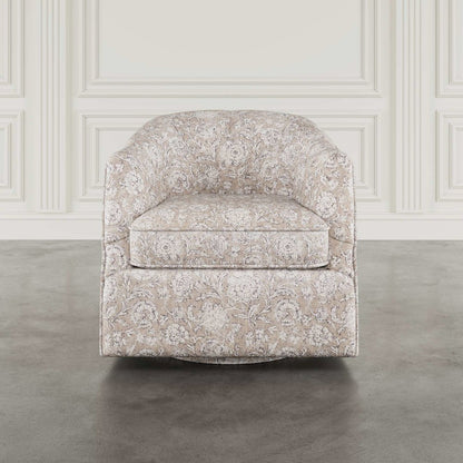 Lottie Cottage Floral Print Upholstered Barrel Accent Swivel Chair