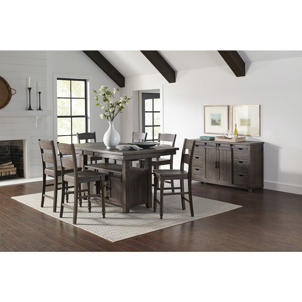 Reclaimed Pine 72" Farmhouse Counter Height Seven-Piece Dining Set