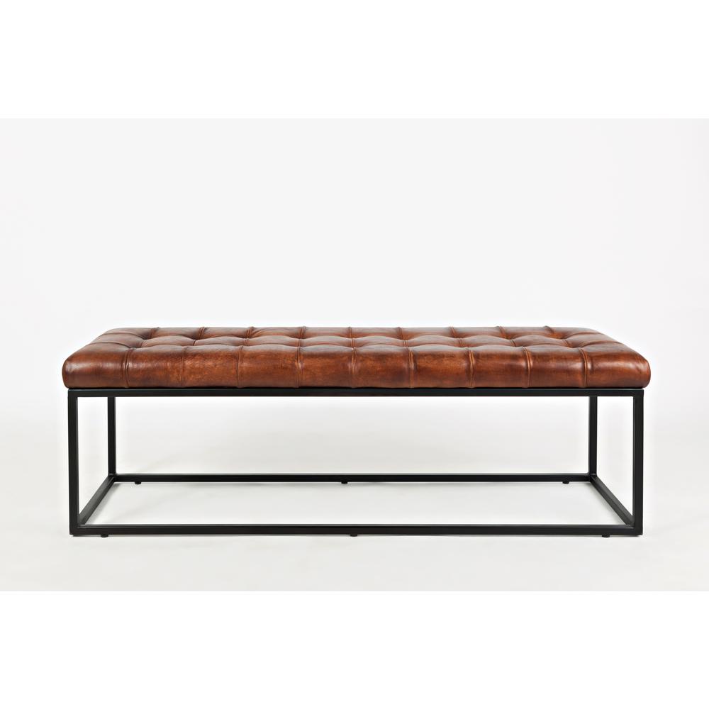 55-Inch Brown Leather Ottoman Bench with Metal for Home Décor