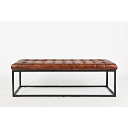 55-Inch Brown Leather Ottoman Bench with Metal for Home Décor