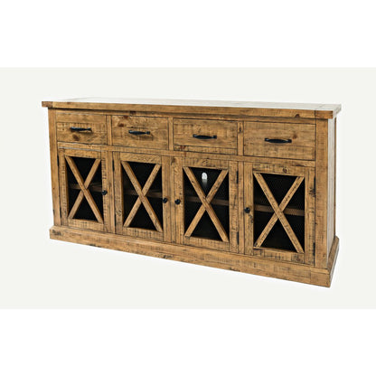 Telluride Rustic Farmhouse Solid Wood Sideboard Buffet Hutch with LED Lights