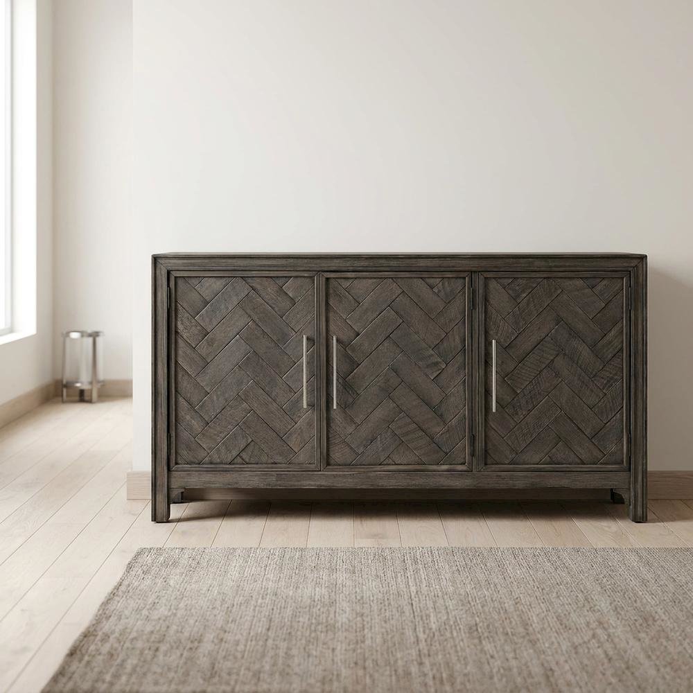 Mid-Century Modern Buffet Cabinet Sideboard with Adjustable Shelves, Platinum