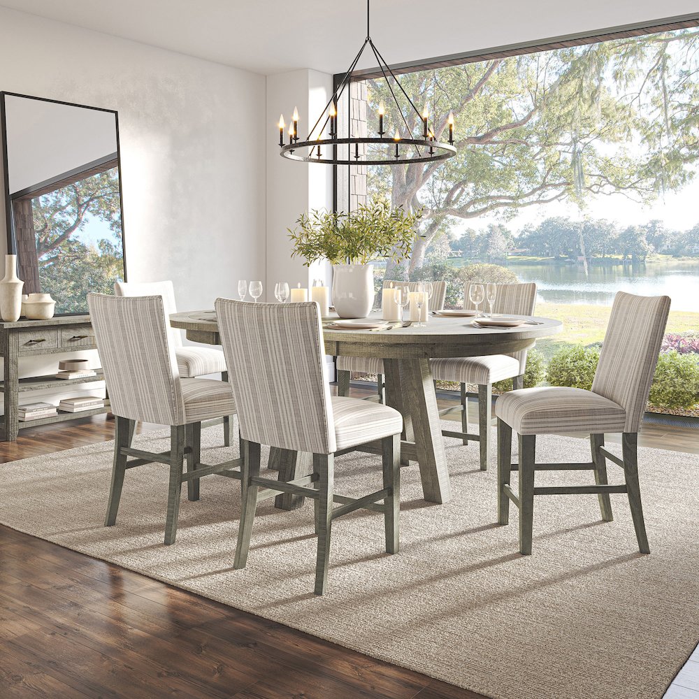 Rustic Farmhouse Solid Wood Seven Piece Counter Height Dining Table Set