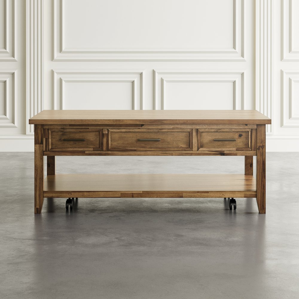 Claremont Transitional Rustic Wood Lift-Top Coffee Table with Wheels