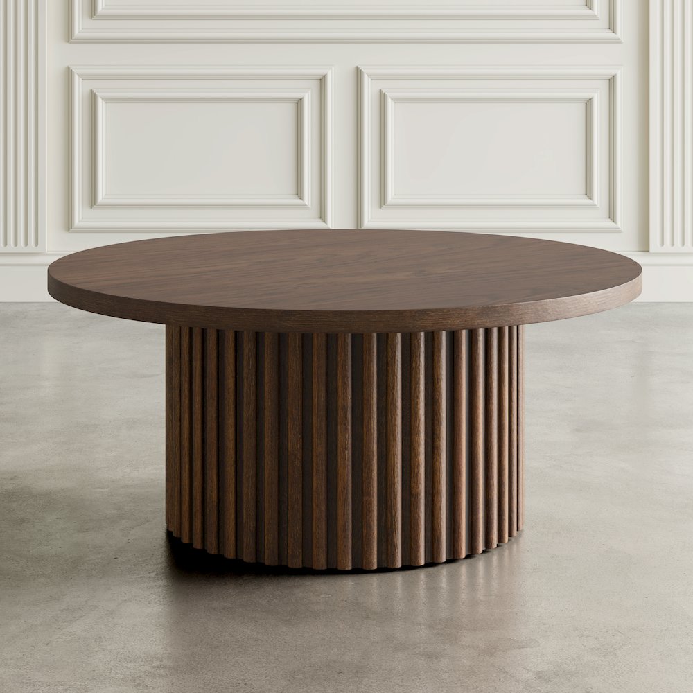 40" Round Mid-Century Modern Fluted Pedestal Base Coffee Table