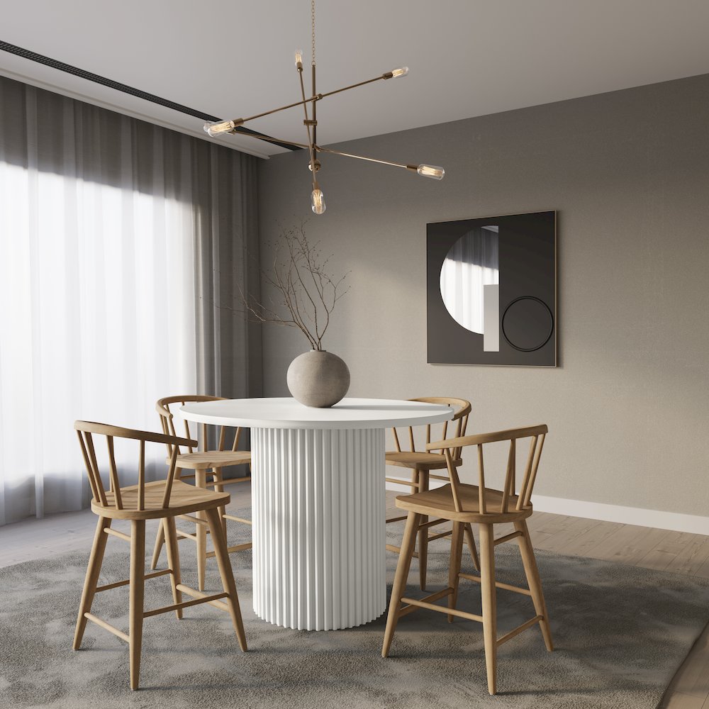 Auden 48" Round Counter Height Mid-Century Modern Fluted Pedestal Dining Table
