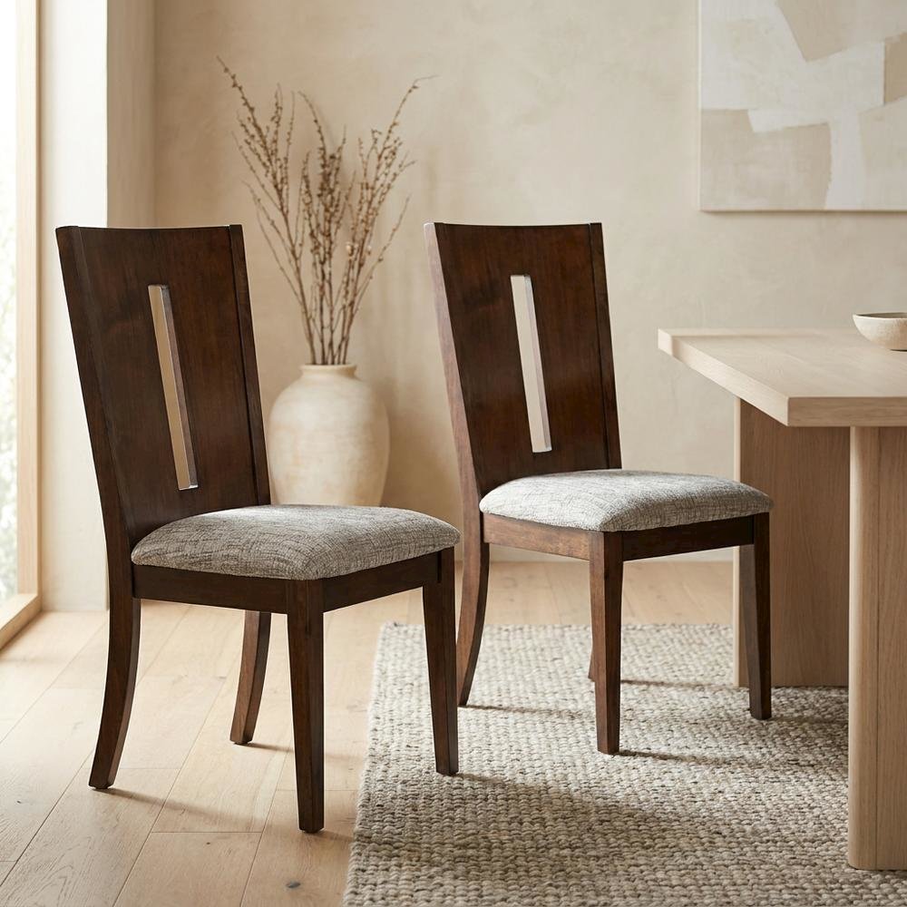 Contemporary Slotback Upholstered Dining Chairs, Merlot, Set of 2
