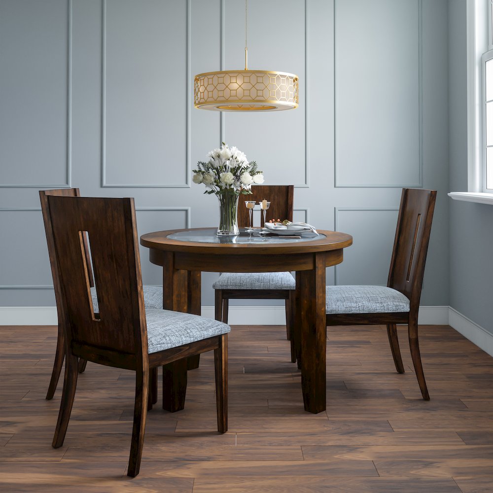 Urban Icon Contemporary 42" Round Glass Inlay Dining Table