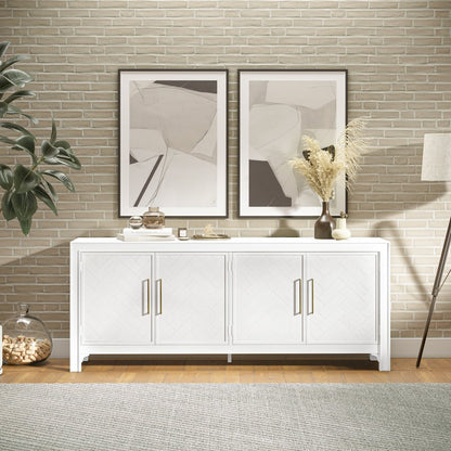 Gramercy Mid-Century Modern Chevron Four Door 79" Accent Cabinet
