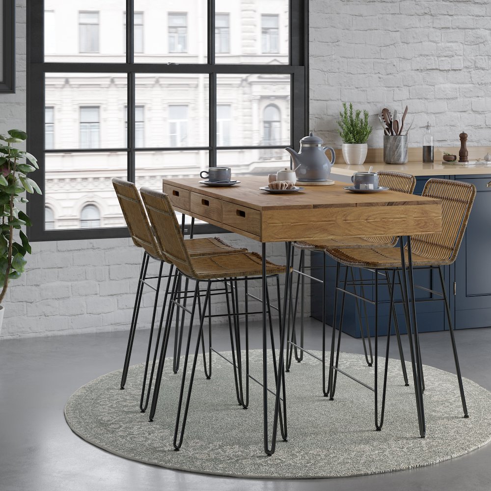 Rollins 52" Solid Hardwood Modern Counter Dining Table with Storage