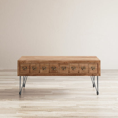 American Vintage Solid Wood Coffee Table with Apothecary Drawers