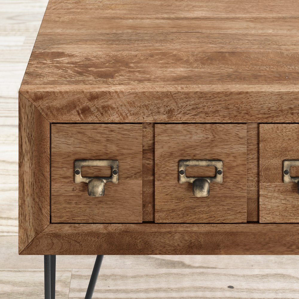 American Vintage Solid Wood Coffee Table with Apothecary Drawers