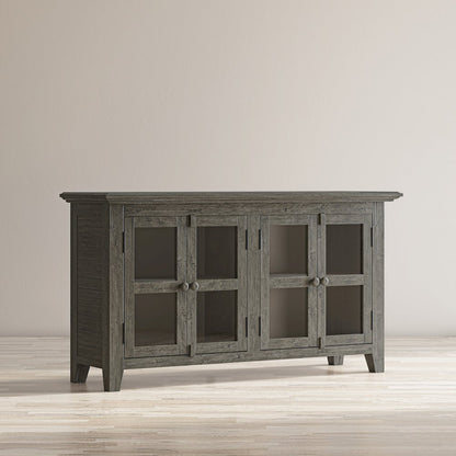 Rustic Shores 54" Coastal Distressed Acacia Four-Door Credenza Cabinet