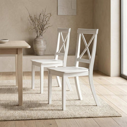 Acacia Veneer X-Back Dining Chairs, Wire-Brushed Coastal Wood, Brushed White