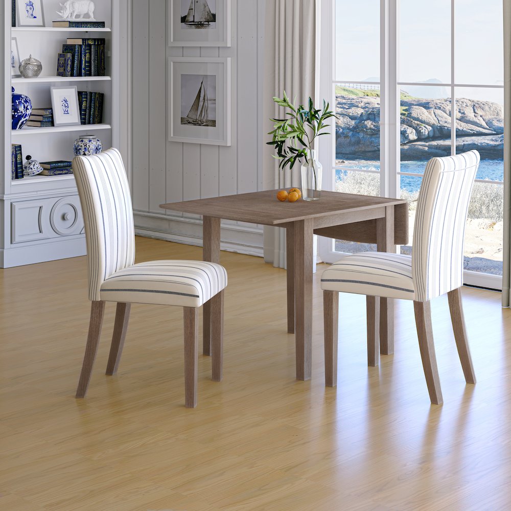 Eastern Tides Coastal Wire-Brushed Wood Three Piece Upholstered Dining Set