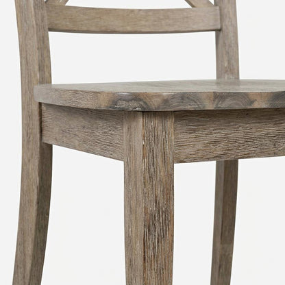 Acacia Veneer X-Back Dining Chairs, Wire-Brushed Coastal Wood, Brushed Bisque, Set of 2