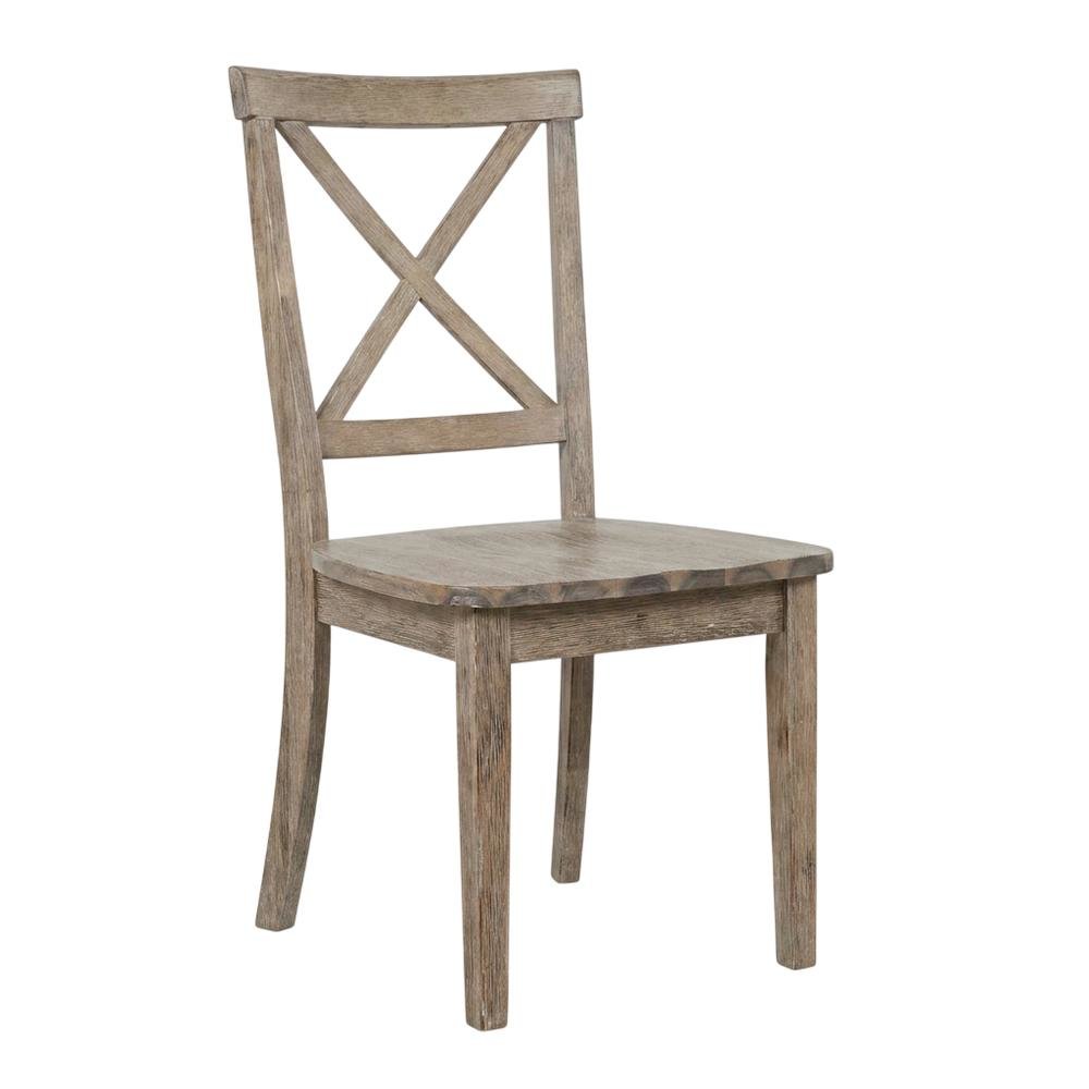 Acacia Veneer X-Back Dining Chairs, Wire-Brushed Coastal Wood, Brushed Bisque, Set of 2