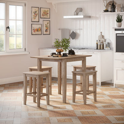 Eastern Tides Coastal Wire-Brushed Wood Backless Counter Barstool (Set of 2)