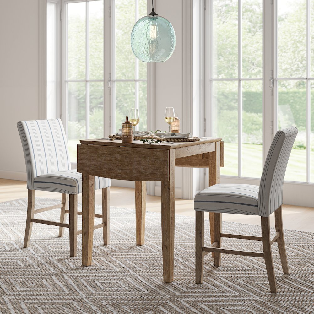 Eastern Tides Coastal Wire-Brushed Wood Upholstered Parsons Barstool (Set of 2)