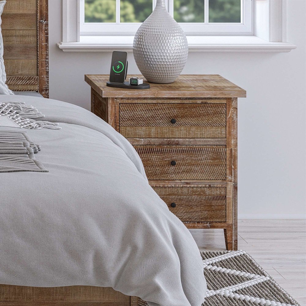 Maxton Contemporary Coastal Distressed Wood USB Charging Nightstand