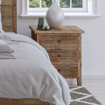 Maxton Contemporary Coastal Distressed Wood USB Charging Nightstand