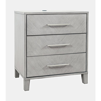 Contemporary Modern 28" USB Charging Nightstand with Drawers and Metal Hardware