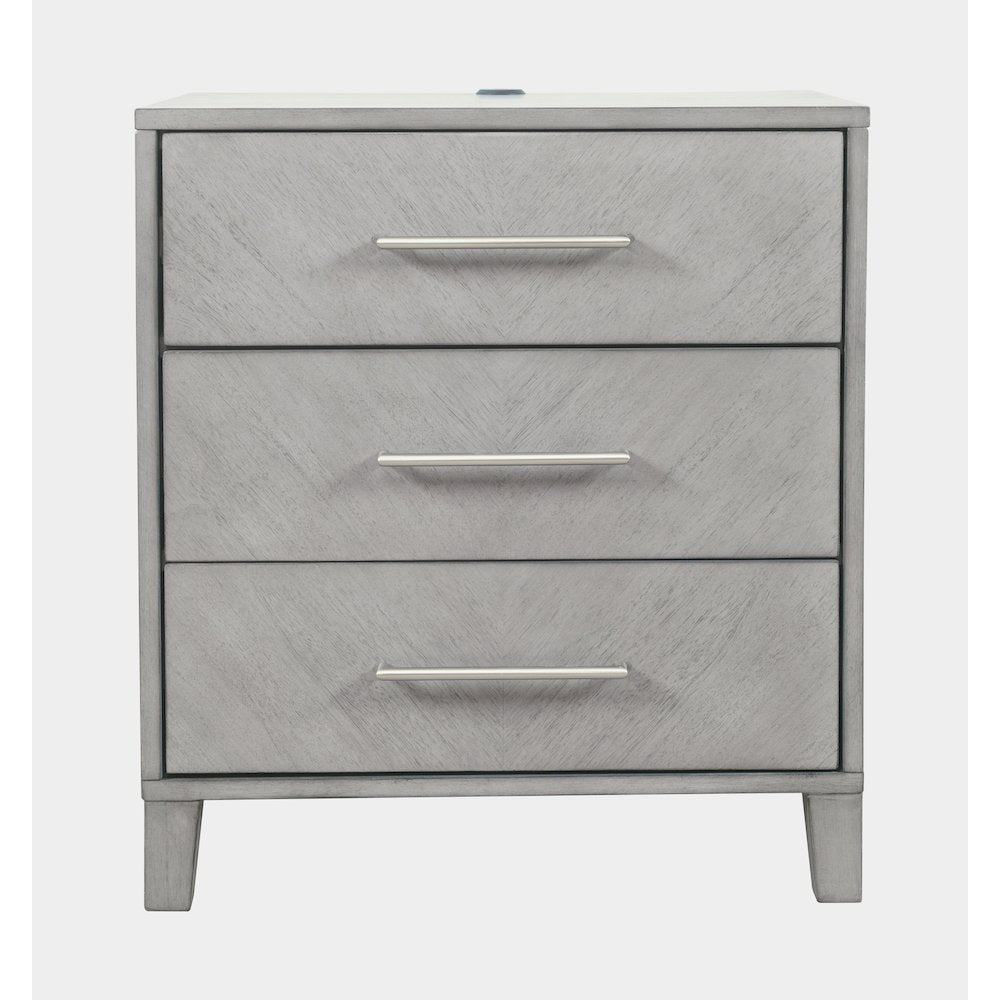 Contemporary Modern 28" USB Charging Nightstand with Drawers and Metal Hardware