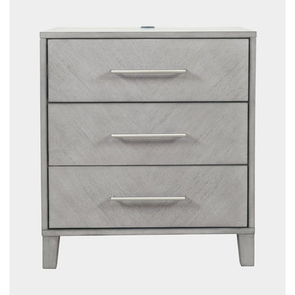 Contemporary Modern 28" USB Charging Nightstand with Drawers and Metal Hardware