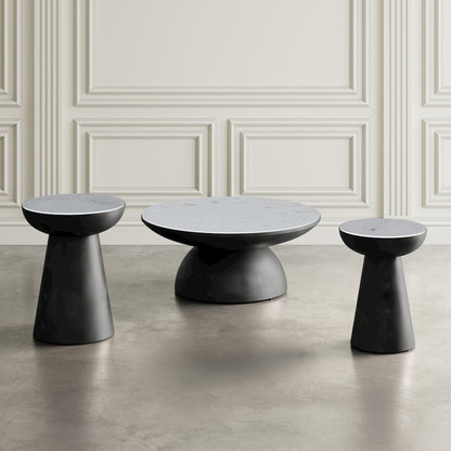 Circularity Modern Luxury Marble and Iron 15" Round Pedestal Chairside End Table
