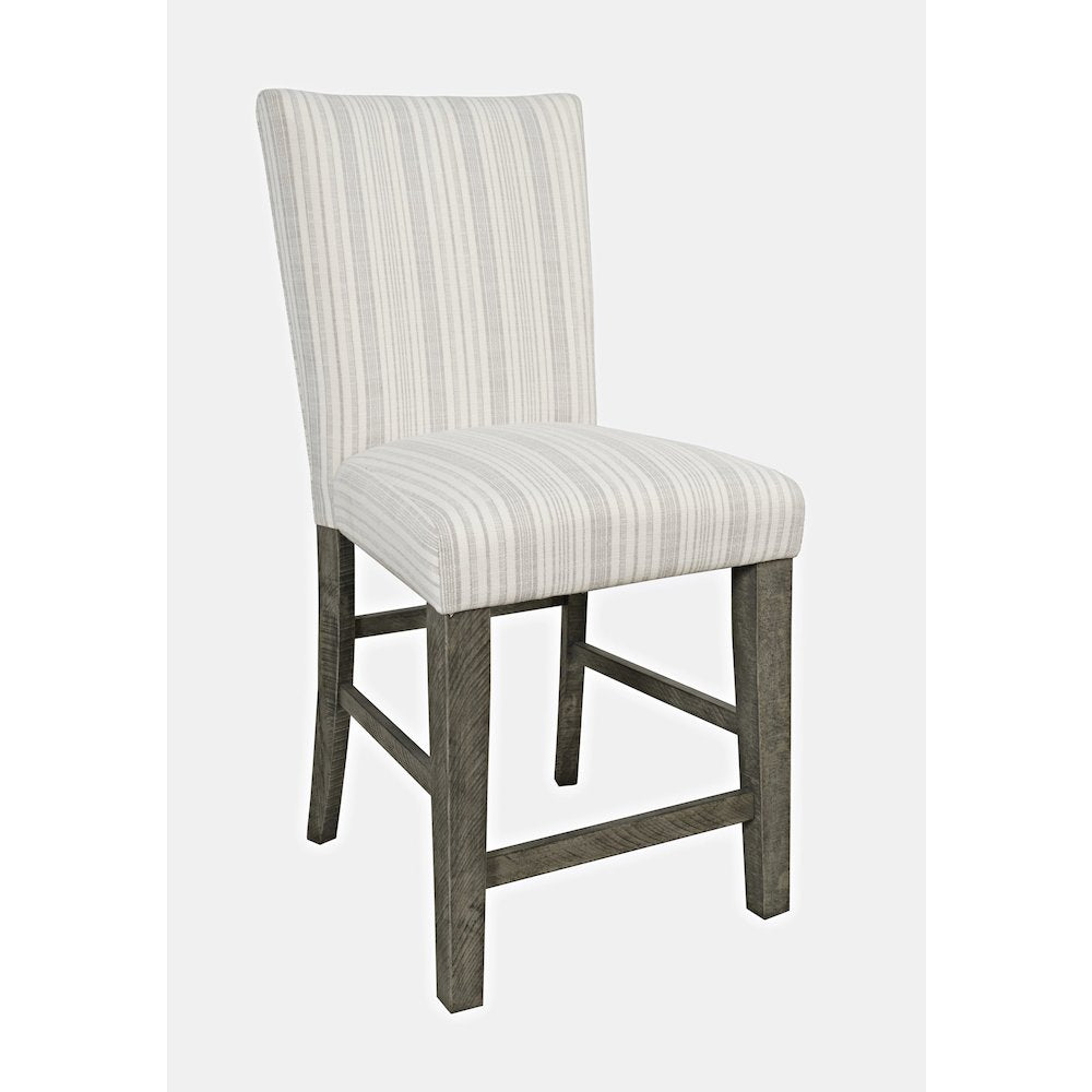 Farmhouse Rustic Solid Wood Parsons Striped Upholstery Counter Stool (Set of 2)