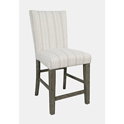 Farmhouse Rustic Solid Wood Parsons Striped Upholstery Counter Stool (Set of 2)