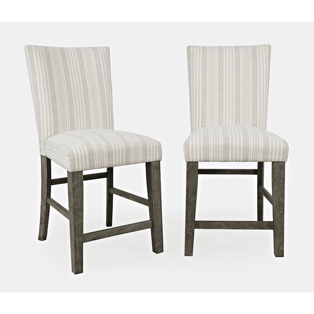 Farmhouse Rustic Solid Wood Parsons Striped Upholstery Counter Stool (Set of 2)