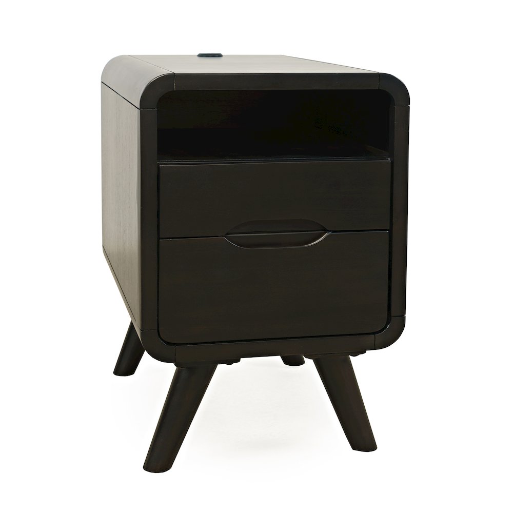 Mid-Century Modern USB Charging Curved Chairside End Table with Storage Drawers