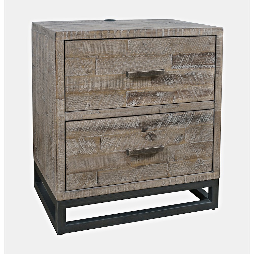 Modern Coastal 25" Distressed Solid Wood Nightstand with USB Charging
