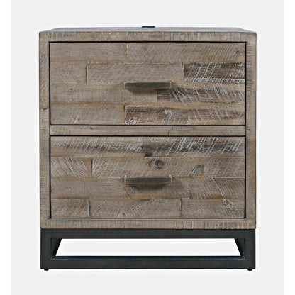 Modern Coastal 25" Distressed Solid Wood Nightstand with USB Charging