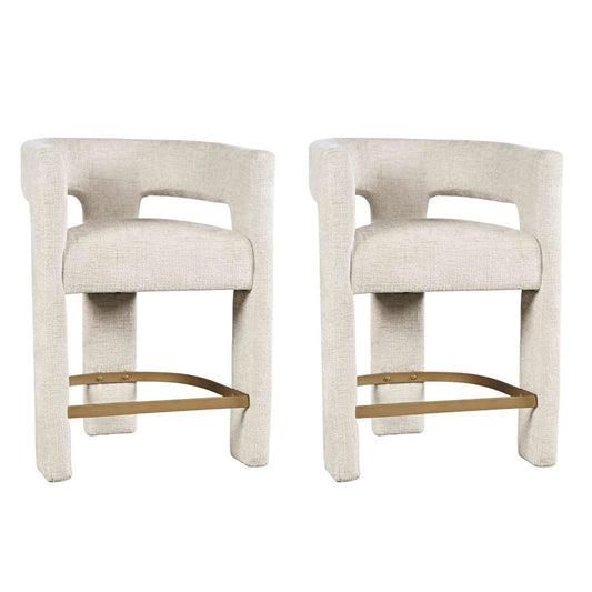Jofran, Gwen Modern Jacquard Fabric Counter Height Stool, Natural, Set of 2