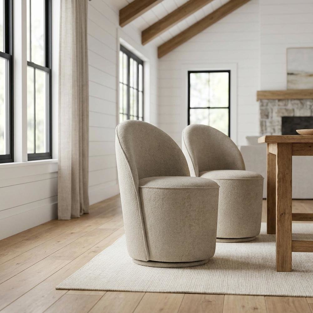 Mid-Century Modern Upholstered Swivel Dining Chair, Gray, Set of 2