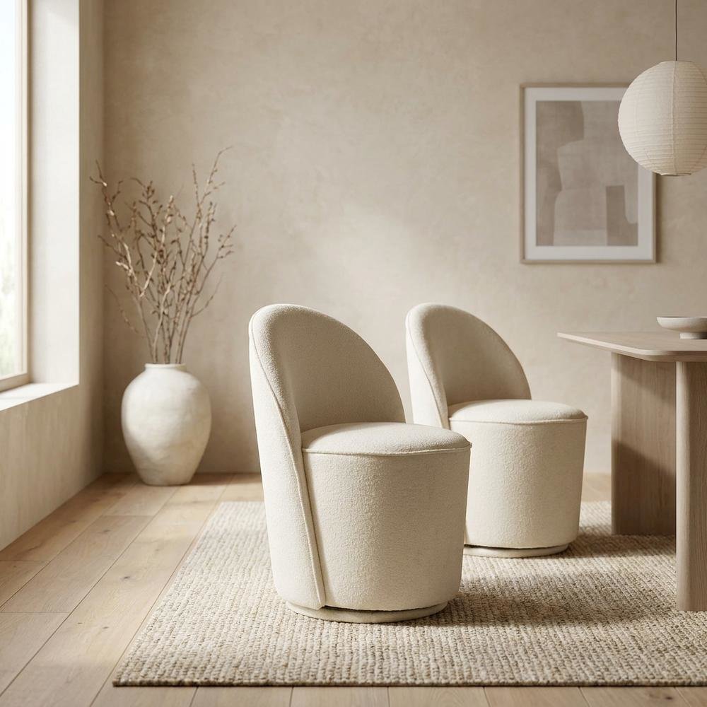 Mid-Century Modern Upholstered Swivel Dining Chair, Natural, Set of 2