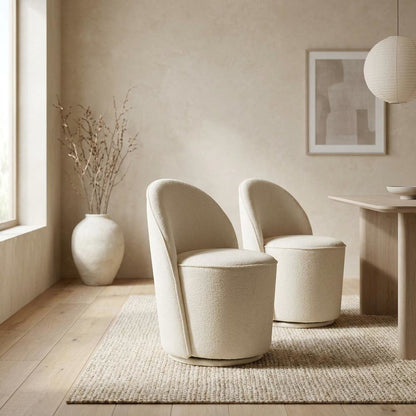 Mid-Century Modern Upholstered Swivel Dining Chair, Natural, Set of 2