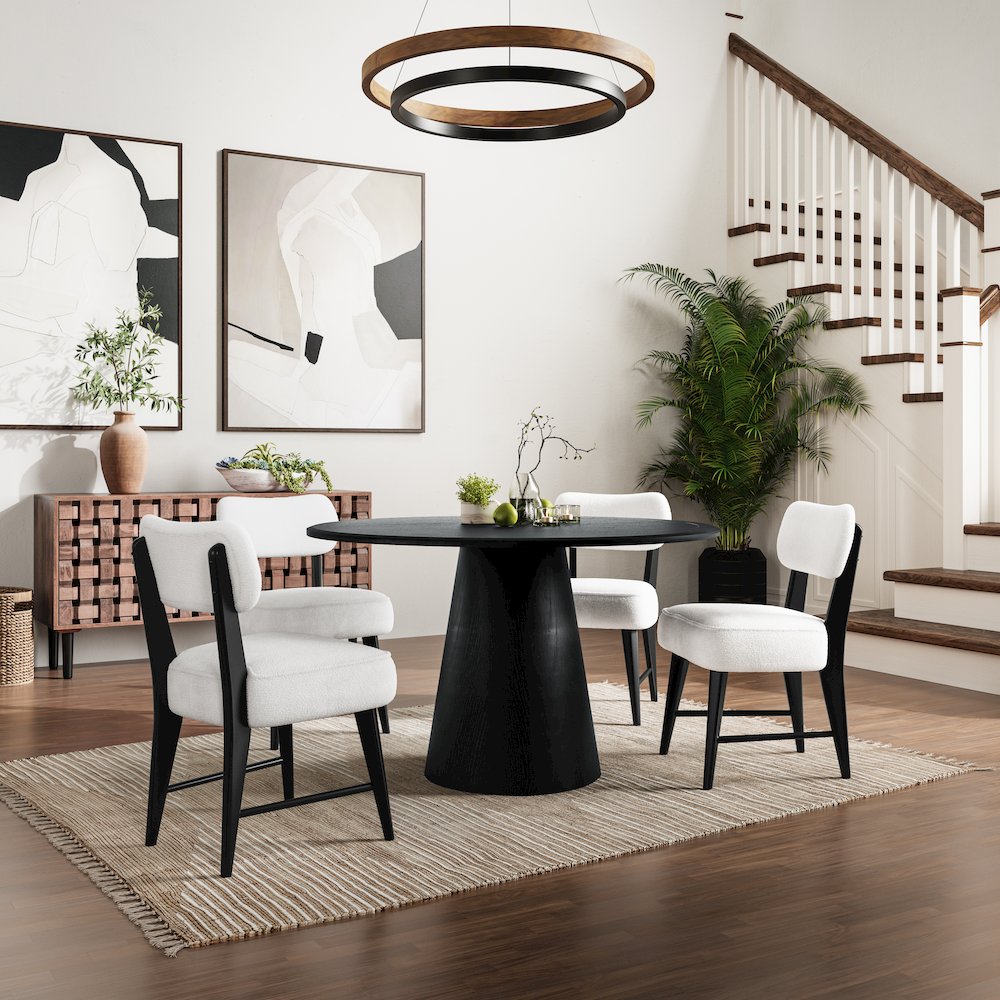 Nash Mid-Century Modern Five Piece Pedestal Dining Set with Upholstered Chairs