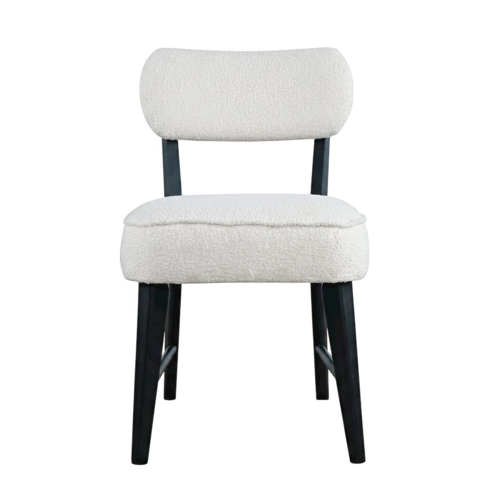 Boucle Upholstered Mid-Century Modern Dining Chairs, Black, Set of 2