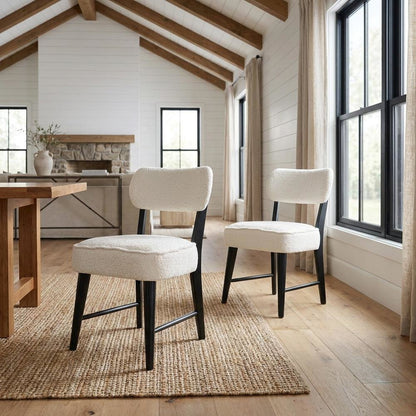 Boucle Upholstered Mid-Century Modern Dining Chairs, Black, Set of 2