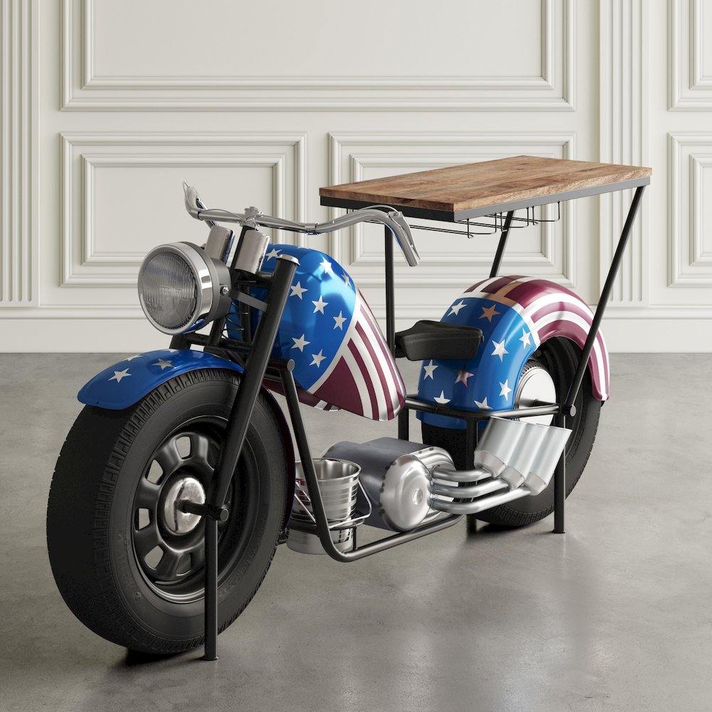 70" Patriotic American Flag Motorcycle Bar Console Table
