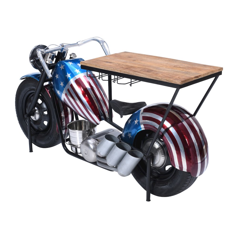 70" Patriotic American Flag Motorcycle Bar Console Table