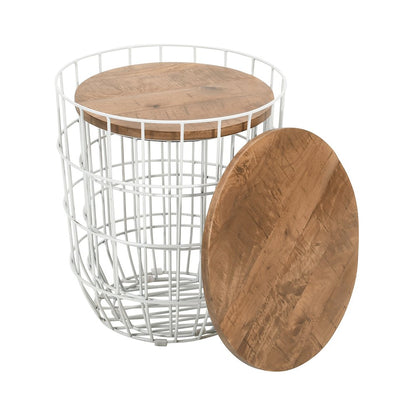 Global Archive Nested Storage Solid Wood and Metal Basket End Tables (Set of 2)