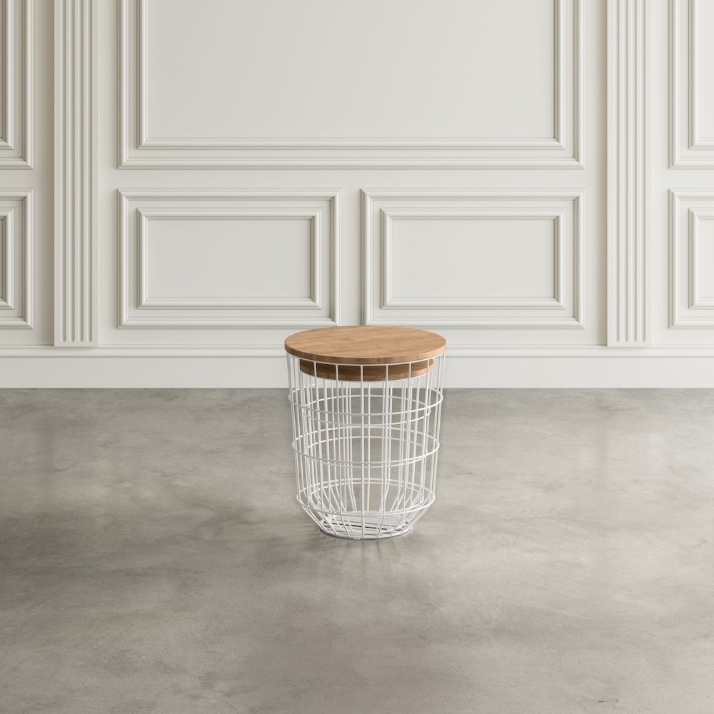 Global Archive Nested Storage Solid Wood and Metal Basket End Tables (Set of 2)
