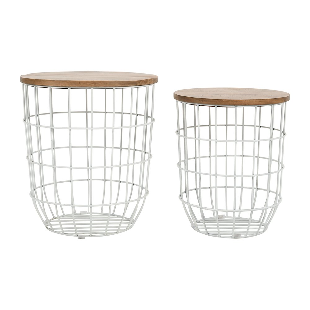 Global Archive Nested Storage Solid Wood and Metal Basket End Tables (Set of 2)