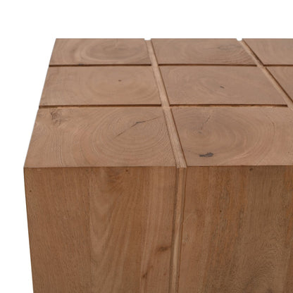 Sequoia 22" Solid Wood Modern Rustic Cube Carved End Table