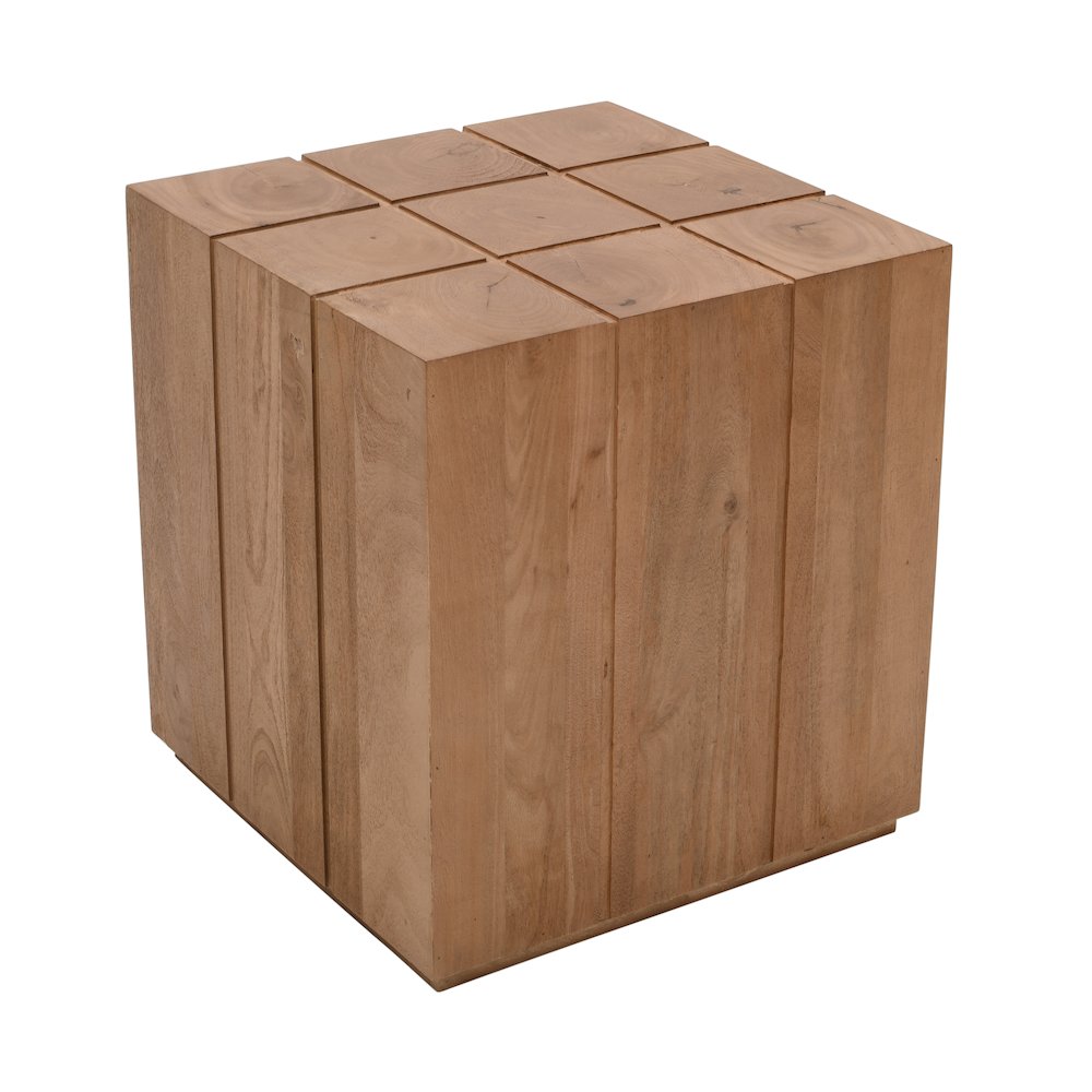 Sequoia 22" Solid Wood Modern Rustic Cube Carved End Table